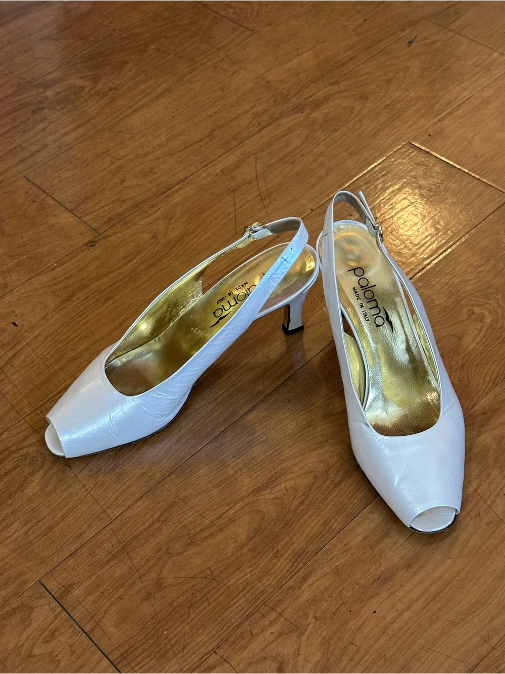 Italian Pearl White Peep-Toe Slingback Heels 7